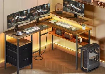 L-vormig bureau met LED, lades, USB en monitorstandaard, Verzenden, Nieuw