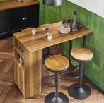 Industriële bartafel Vintage Houtlook + Uitklapbaar blad, Verzenden, Nieuw