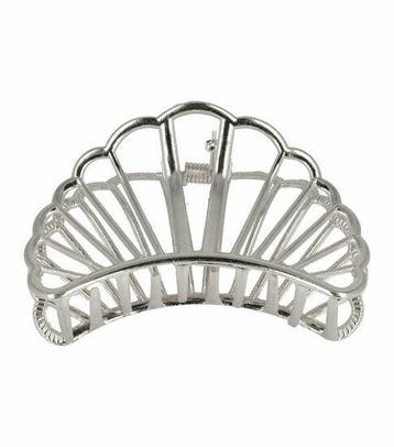 Haarspeld Haarklem 7cm – Open Schelp Vorm – Metaal – Zilver, Nieuw