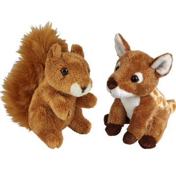 Bosdieren knuffels - pluche - hertje en eekhoorn - 15 cm, Verzenden, Nieuw