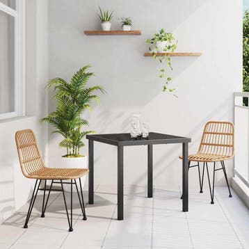 vidaXL Tuin eettafelset 3 pcs Bruin Gepoedercoat staal, Verzenden, Nieuw, Rotan, 3 zitplaatsen