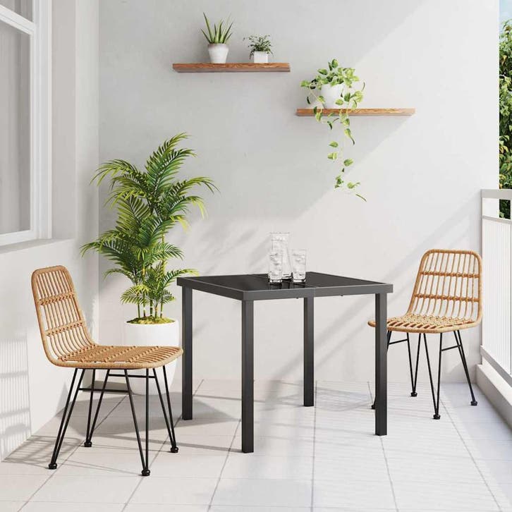 vidaXL Tuin eettafelset 3 pcs Bruin Gepoedercoat staal, Tuin en Terras, Tuinsets en Loungesets, Nieuw, 3 zitplaatsen, Rotan, Verzenden