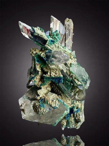 Kwarts met malachiet & azuriet Mineralencollectie - Hoogte: