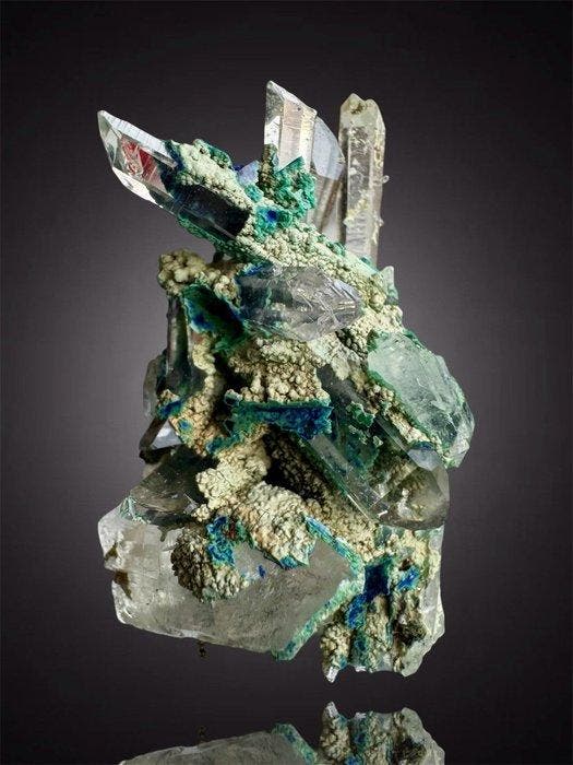 Kwarts met malachiet & azuriet Mineralencollectie - Hoogte:, Verzamelen, Mineralen en Fossielen