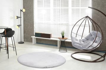 Rond Fluffy Vloerkleed | Heaven | Uni | Zilver | 200x200 cm, Verzenden, Nieuw