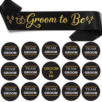 Groom to Be sjerp met 15 buttons Groom en Team Groom, Ophalen of Verzenden, Nieuw, Zwart, Accessoires