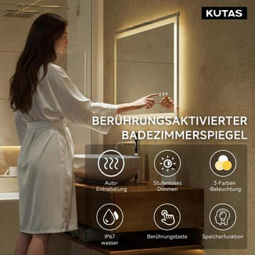 Auralum LED Badezimmerspiegel 70x50cm Rechteckig, 3 Lichtfar, Verzenden, Zo goed als nieuw