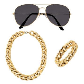 Gouden Accessoireset Foute Party 3-Delig, Kleding | Dames, Carnavalskleding en Feestkleding, Ophalen of Verzenden, Nieuw