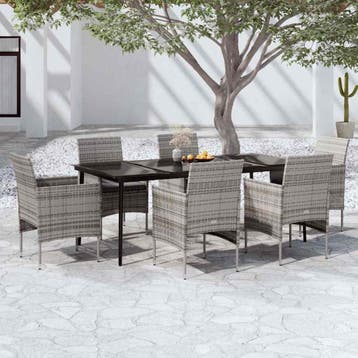 vidaXL 7-delige Tuinset met kussens grijs en zwart, Tuin en Terras, Verzenden, Nieuw, 6 zitplaatsen, Tuinset