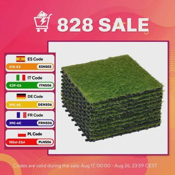 10x Kunstgras Tegels 30x30 cm - 25 mm Grashoogte - Groen, Verzenden, Nieuw