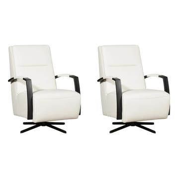 Set van 2 Leren draaifauteuils Award - Toledo Bianco, Huis en Inrichting, Nieuw, Ophalen of Verzenden, 50 tot 75 cm, Leer