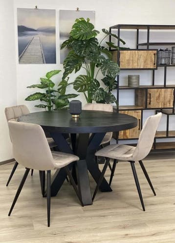 ACTIE ! ZWARTE EETTAFEL MANGOHOUT € 199, Manghohout zwart, Verzenden, Nieuw, Vijf personen of meer