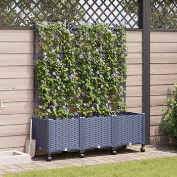 vidaXL Tuinplantbak met schutting en wielen 3 st Grijs PP, Tuin en Terras, Verzenden, Nieuw, Minder dan 60 cm, 60 cm of meer