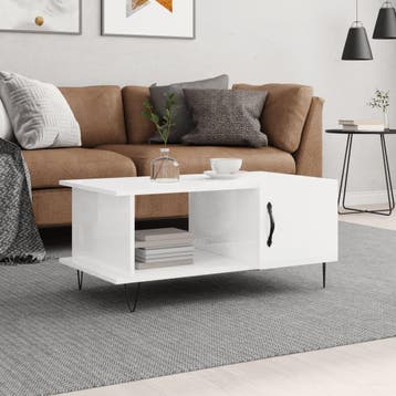 vidaXL Salontafel 90x50x40 cm bewerkt hout hoogglans wit, 50 tot 100 cm, Verzenden, Nieuw, 50 tot 100 cm