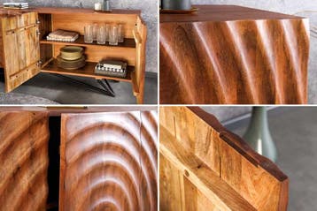 Design dressoir ZEN 180cm bruin mangohout met 3D, Ophalen of Verzenden, Nieuw