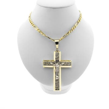 Bicolor gouden hanger van een groot kruis met corpus INRI., Ophalen of Verzenden, Gebruikt, Goud, Overige merken