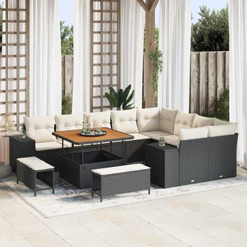 vidaXL Tuin Sofa Set 12 st Zwart poly rattan, Verzenden, Nieuw, 2 zitplaatsen