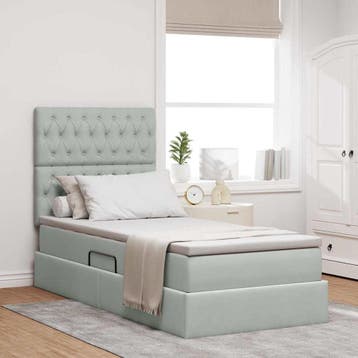 vidaXL Opslag bed met matras met opslag Lichtgrijs 90 x 200, Huis en Inrichting, Verzenden, Nieuw, Eenpersoons, Stof