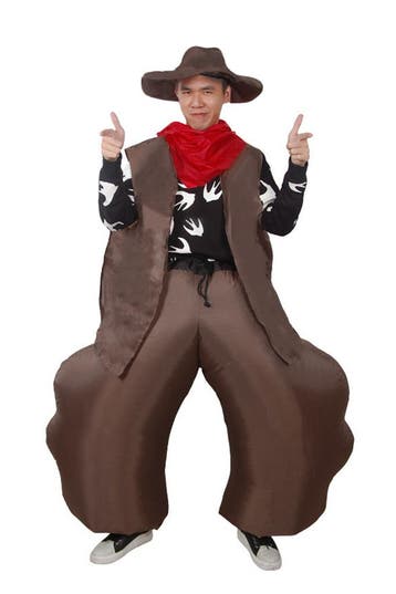 KIMU® Opblaas Kostuum Cowboy Western Opblaasbaar pak Cowboyp, Carnaval, Nieuw, Overige maten, Ophalen of Verzenden