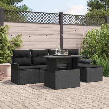 vidaXL Tuin Sofa Set 6 st Zwart poly rattan, Verzenden, Nieuw, Rotan, 6 zitplaatsen