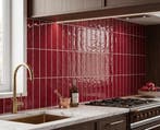 Wandtegel Equipe Handvorm Langwerpig Ritmo Rood Glans 7,5x30, Nieuw, 20 tot 40 cm, 10 m² of meer, Wandtegels