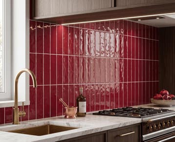 Wandtegel Equipe Handvorm Langwerpig Ritmo Rood Glans 7,5x30, Doe-het-zelf en Verbouw, Nieuw, 20 tot 40 cm, 10 m² of meer, Wandtegels