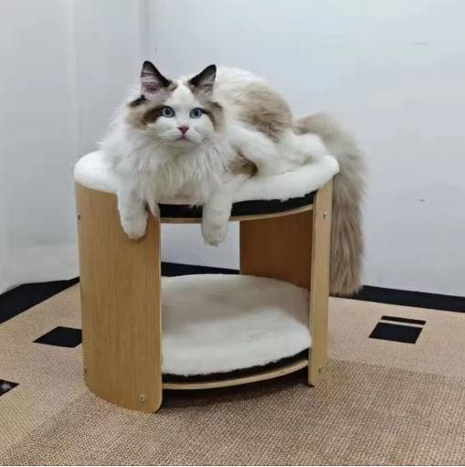 2-laags Kattenbed – Houten Frame met Zachte Pluche Matten, Dieren en Toebehoren, Kattenmanden, Nieuw, Verzenden