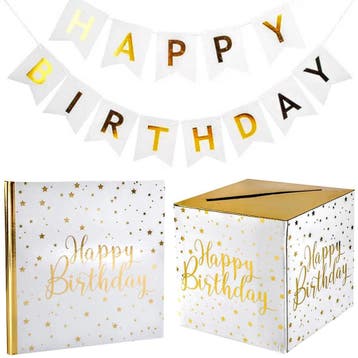 Sjerp en slinger set Birthday Queen en Happy Birthday goud, Verzenden, Nieuw, Versiering, Verjaardag