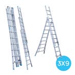 Eurostairs Reform ladder driedelig uitgebogen 3x9 sporten, Doe-het-zelf en Verbouw, Ladders en Trappen, Verzenden, Nieuw, Ladder