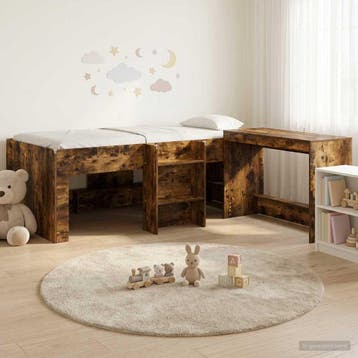 vidaXL Hoge Bed Frame met Bureau voor Kinderen 2 st Gerookt, Verzenden, Nieuw, Bruin, Hout