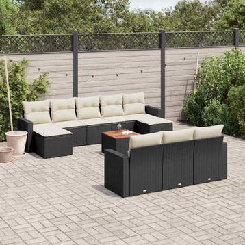 vidaXL 11-delige Loungeset met kussens poly rattan zwart, Verzenden, Nieuw, Loungeset