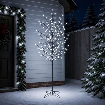 vidaXL LED-kerstboom met ballen Zwart 240 cm Staal 280 LEDs, Verzenden, Nieuw