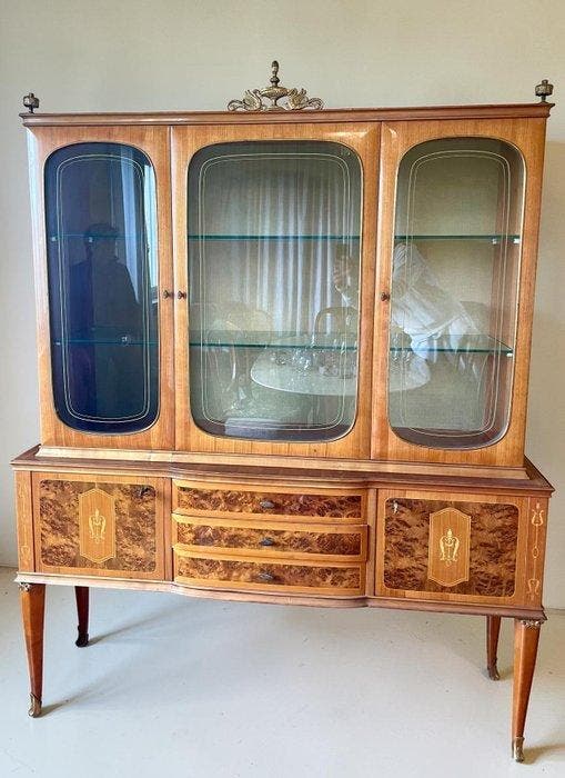 Vitrine - Vitrinekast met ladenkast - Radica, walnoot,, Antiek en Kunst, Antiek | Overige Antiek