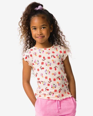 HEMA Kinder T-shirt jersey bloemen ecru, Verzenden, Nieuw