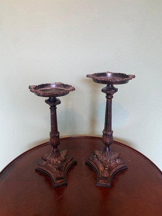 Kandelaar - Brons - Koppel bronze kandelaars, Antiek en Kunst, Curiosa en Brocante