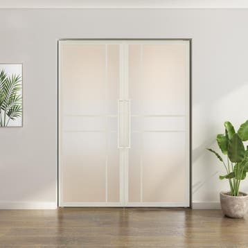 Dubbele stalen taatsdeur 6 Vlaks Wit Mat glas Luxe design, Minder dan 80 cm, Overige typen, Nieuw, Metaal
