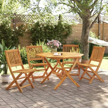 vidaXL 5-delige Tuinset inklapbaar massief acaciahout, 5 zitplaatsen, Nieuw, Tuinset, Verzenden