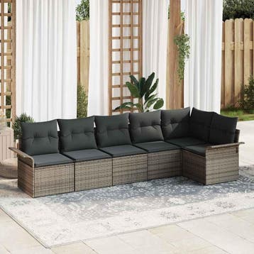 vidaXL Tuin Sofa Set 6 st Grijs poly rattan, Verzenden, Nieuw, Rotan, 6 zitplaatsen