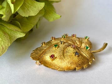 Broche - 14 karaat Geel goud - 1.10ct. tw. Robijn - Gemengde, Sieraden, Tassen en Uiterlijk, Antieke sieraden