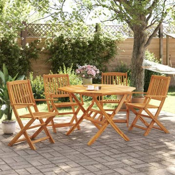 vidaXL 5-delige Tuinset inklapbaar massief acaciahout, 5 zitplaatsen, Nieuw, Tuinset, Verzenden