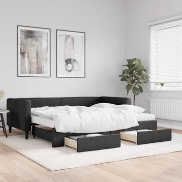 vidaXL Slaapbank met onderschuifbed en lades 90x190 cm stof, 90 cm, Eenpersoons, Verzenden, Zwart