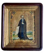 Icoon - Sint Makarius - Hout, Glas - met kiot