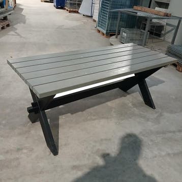 Industriële tafel met houten x-frame 177x75x72 cm,, Ophalen of Verzenden, Gebruikt