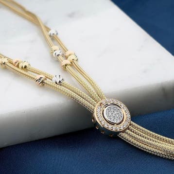 Tricolor gouden schakelketting met zirconia, Sieraden, Tassen en Uiterlijk, Kettingen, Gebruikt, Ophalen of Verzenden, Met edelsteen