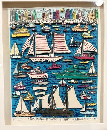 James Rizzi (1950-2011) - Too Many Boats in the Harbor