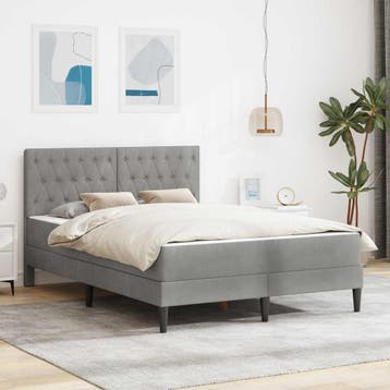 vidaXL Bedframe met matras Lichtgrijs 140 x 200 cm fluweel, Huis en Inrichting, Verzenden, Nieuw, Tweepersoons, Stof