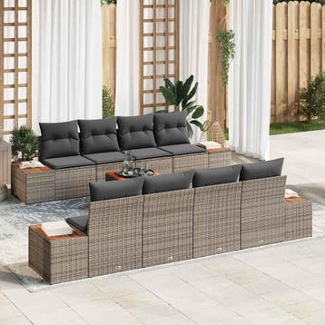vidaXL Tuin Sofa Set 9 st Grijs Poly riet, Tuin en Terras, Verzenden, Nieuw, Meer dan 8 zitplaatsen