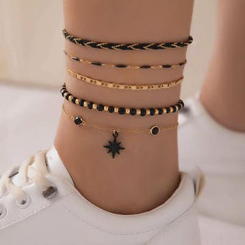 Bohemian Anklet Set: 4-delige Woven Rope & Kralen Enkelbandj, Verzenden, Nieuw
