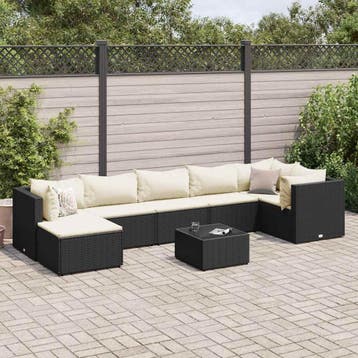 vidaXL 8-delige Loungeset met kussens poly rattan zwart, Verzenden, Nieuw, Loungeset