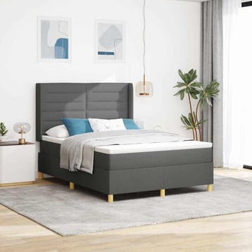 vidaXL Boxspringbed met matras Donkergrijs 140 x 190 cm Stof, Verzenden, Nieuw, Grijs, Stof
